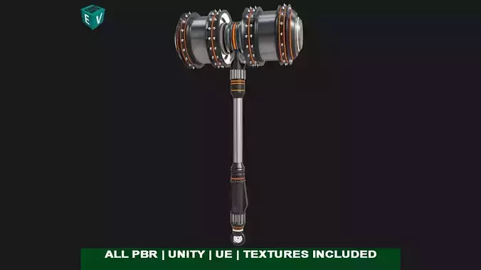  Sci Fi Battle Hammer 07 All PBR Unity UE Textures Included Low-poly 3D model