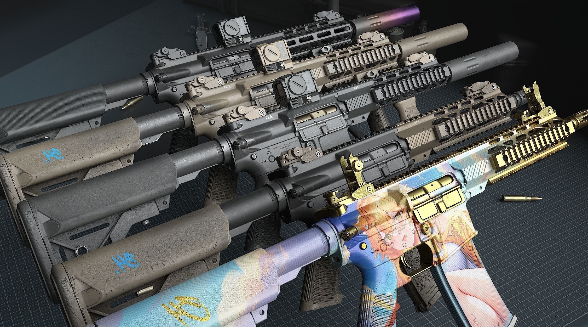 weapon - AR15 - x5 Pack 3D Model Collection_1