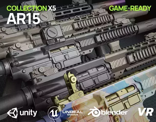 weapon - AR15 - x5 Pack 3D Model Collection