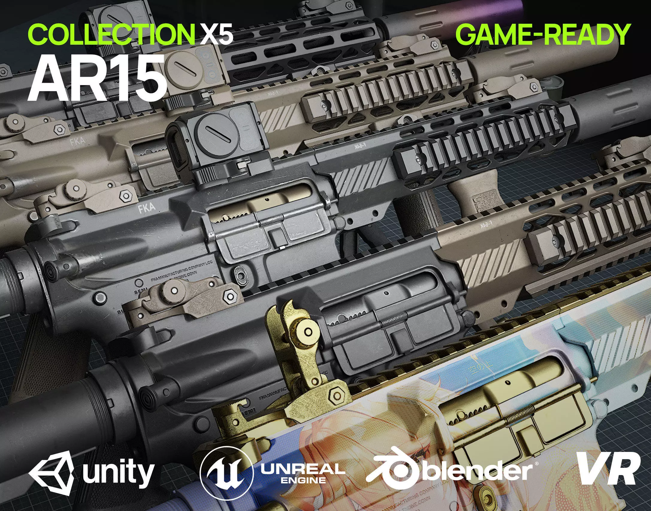 weapon - AR15 - x5 Pack 3D Model Collection_0