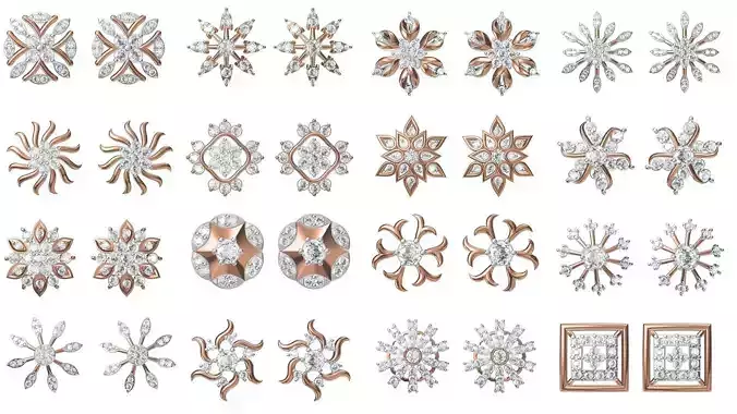 123 Women Diamond Stud Earrings STL FBX JCD Details Collection 