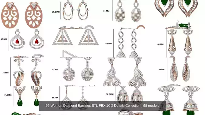 95 Women Diamond Earrings STL FBX JCD Details Collection 