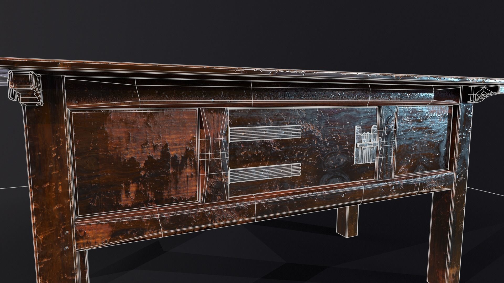 Medieval Oak Hutch Table - English table Low-poly 3D model_18