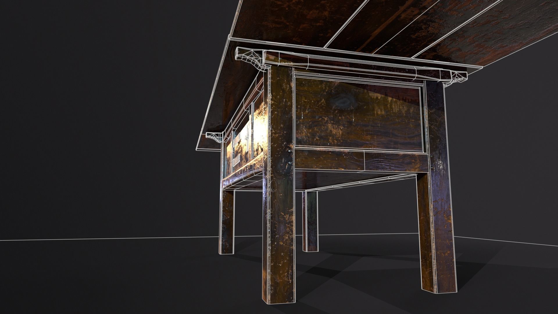Medieval Oak Hutch Table - English table Low-poly 3D model_21
