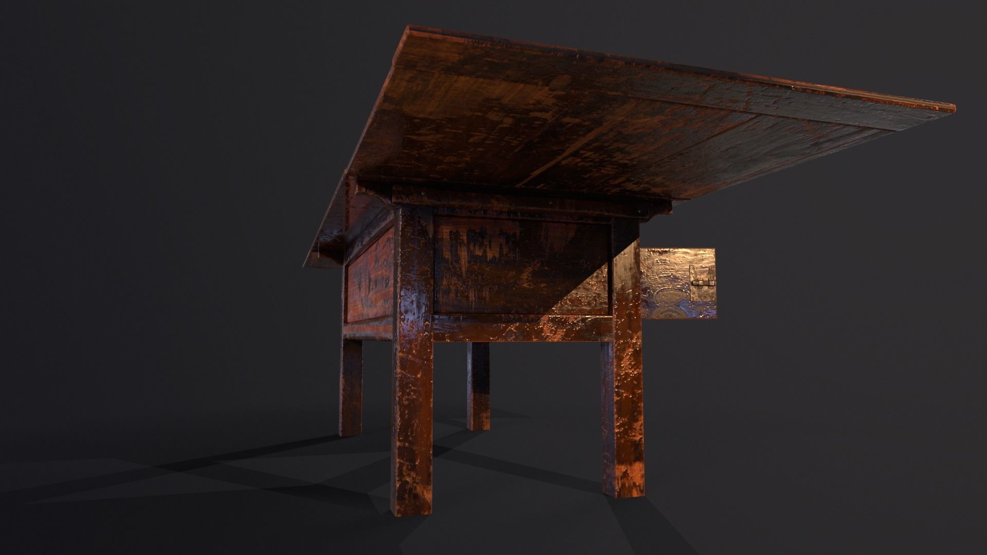 Medieval Oak Hutch Table - English table Low-poly 3D model_14