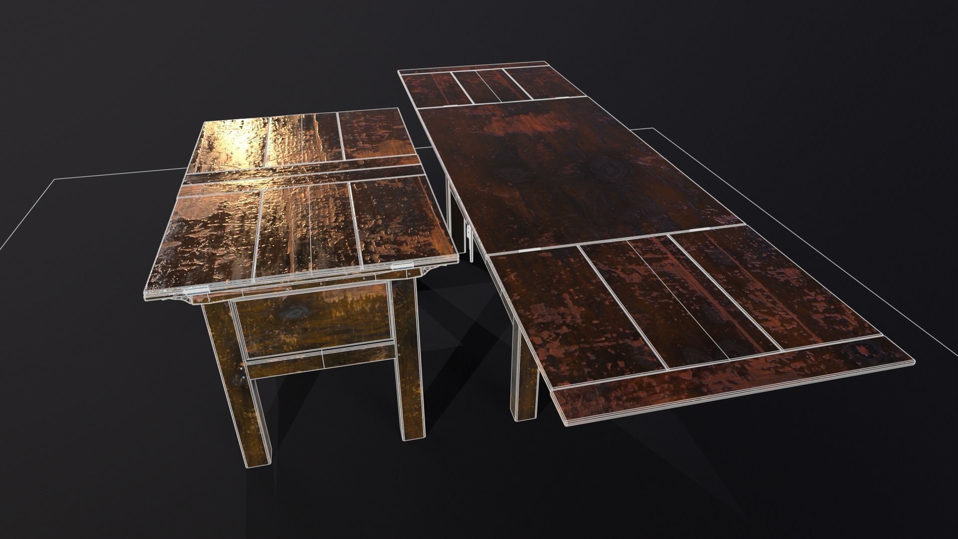 Medieval Oak Hutch Table - English table Low-poly 3D model_27