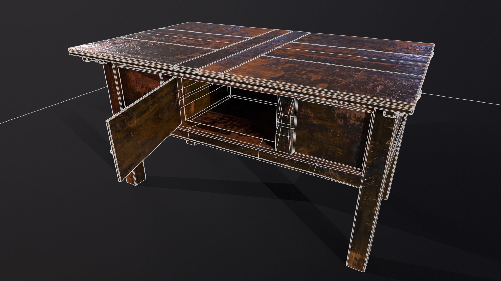 Medieval Oak Hutch Table - English table Low-poly 3D model_23