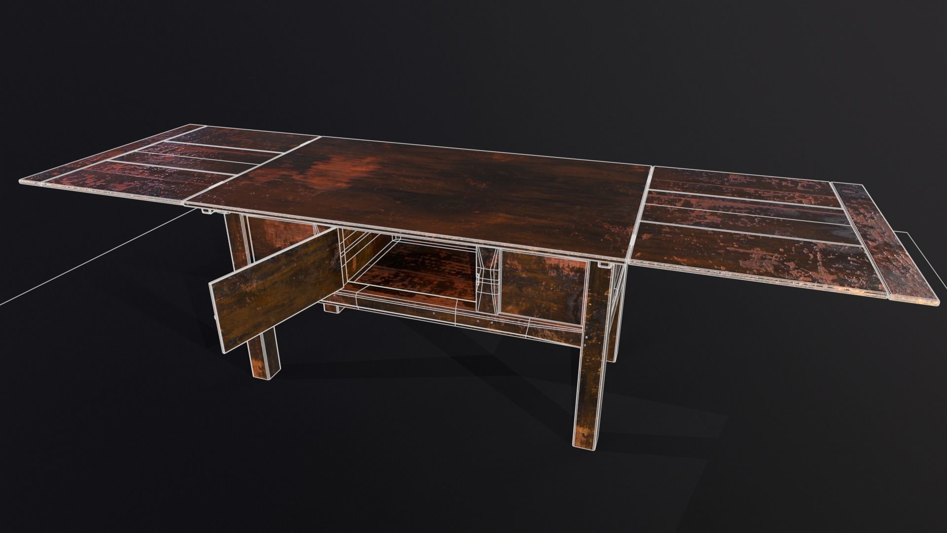Medieval Oak Hutch Table - English table Low-poly 3D model_5