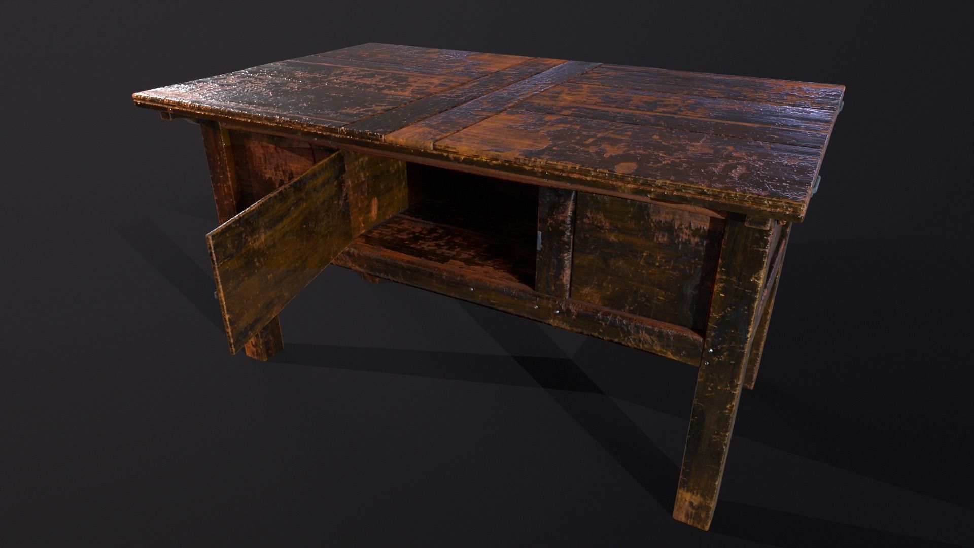 Medieval Oak Hutch Table - English table Low-poly 3D model_22
