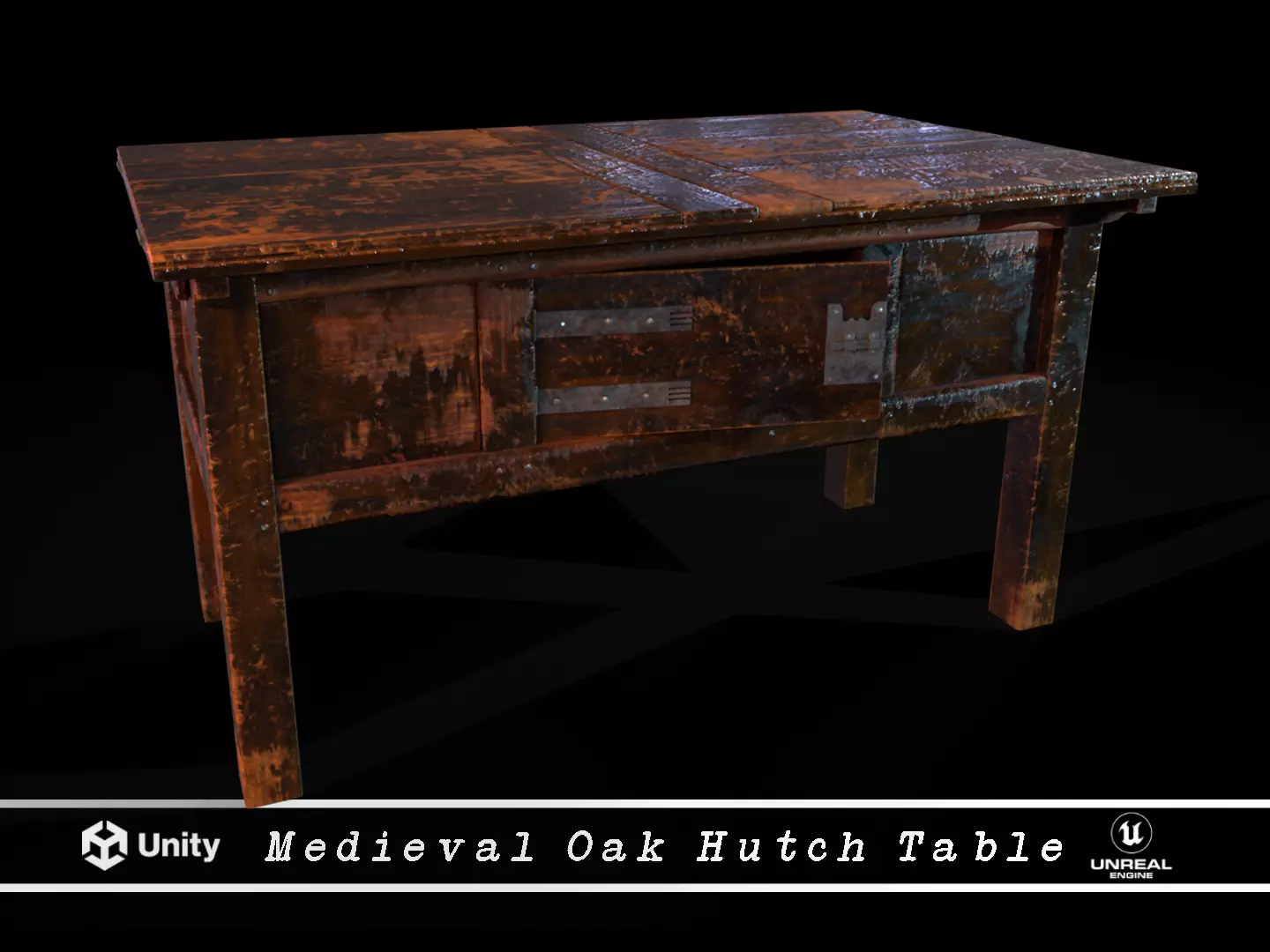 Medieval Oak Hutch Table - English table Low-poly 3D model_0