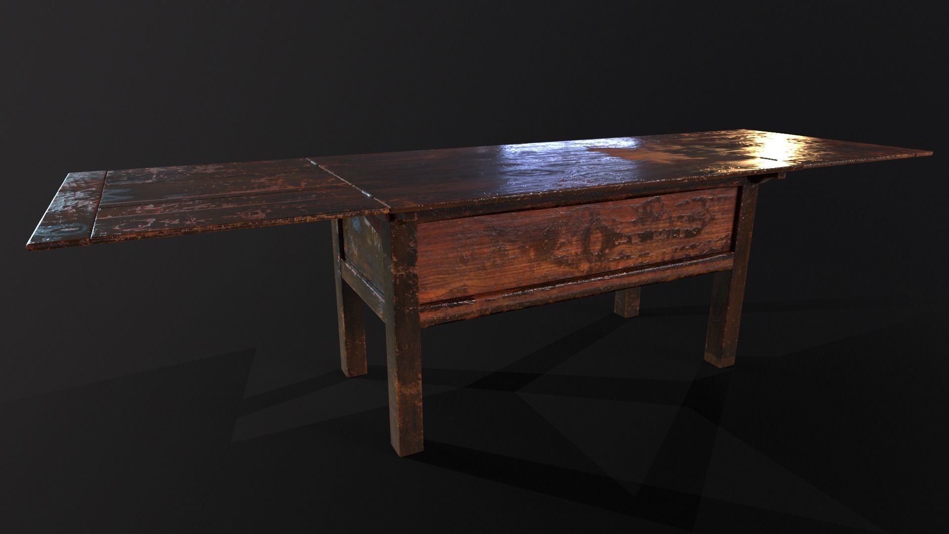 Medieval Oak Hutch Table - English table Low-poly 3D model_10