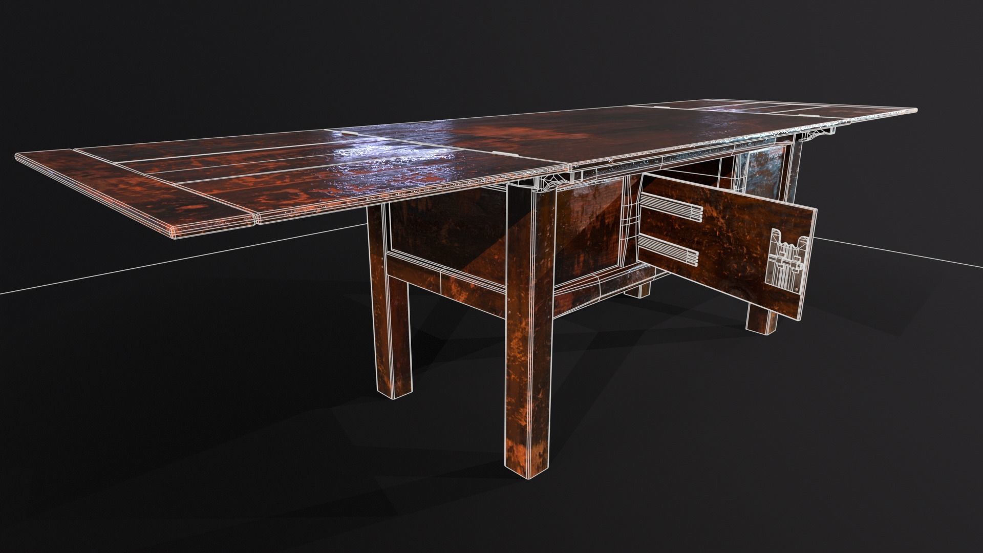 Medieval Oak Hutch Table - English table Low-poly 3D model_7