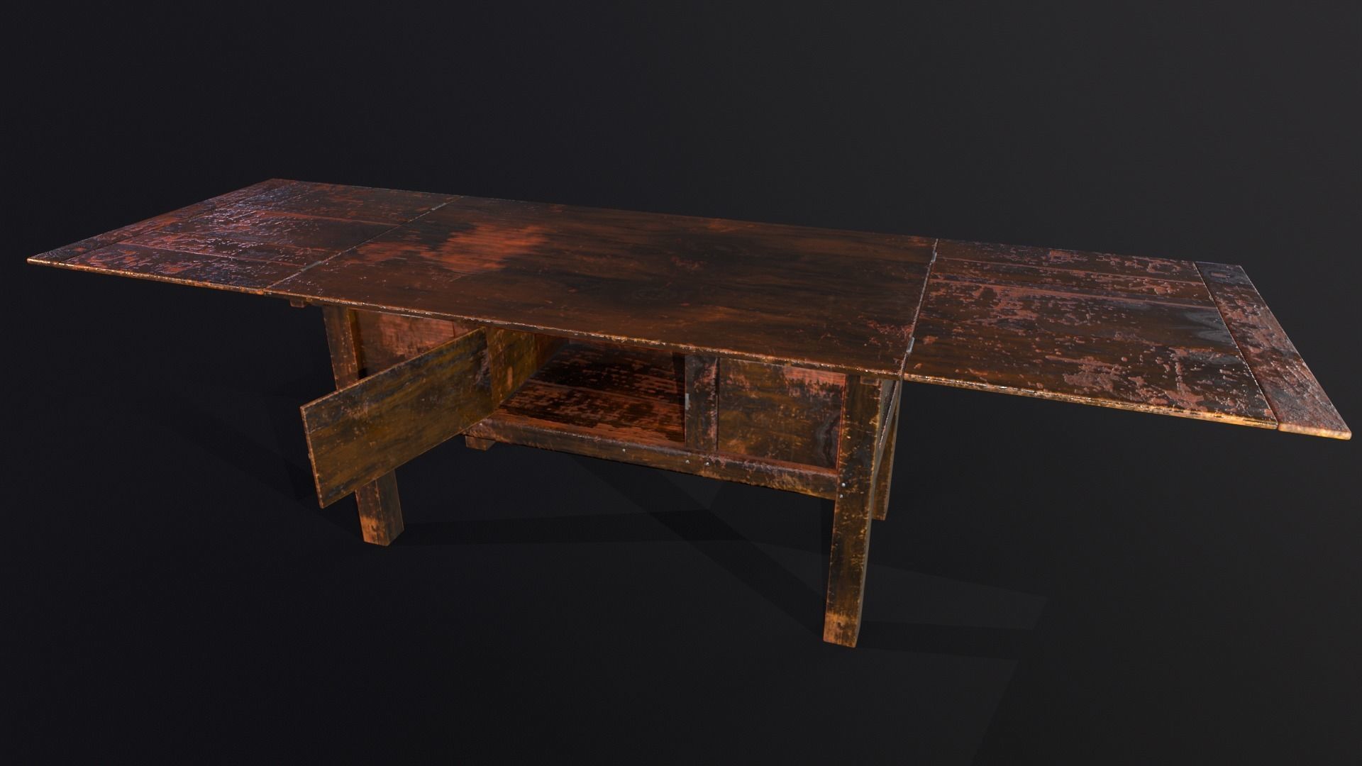 Medieval Oak Hutch Table - English table Low-poly 3D model_4