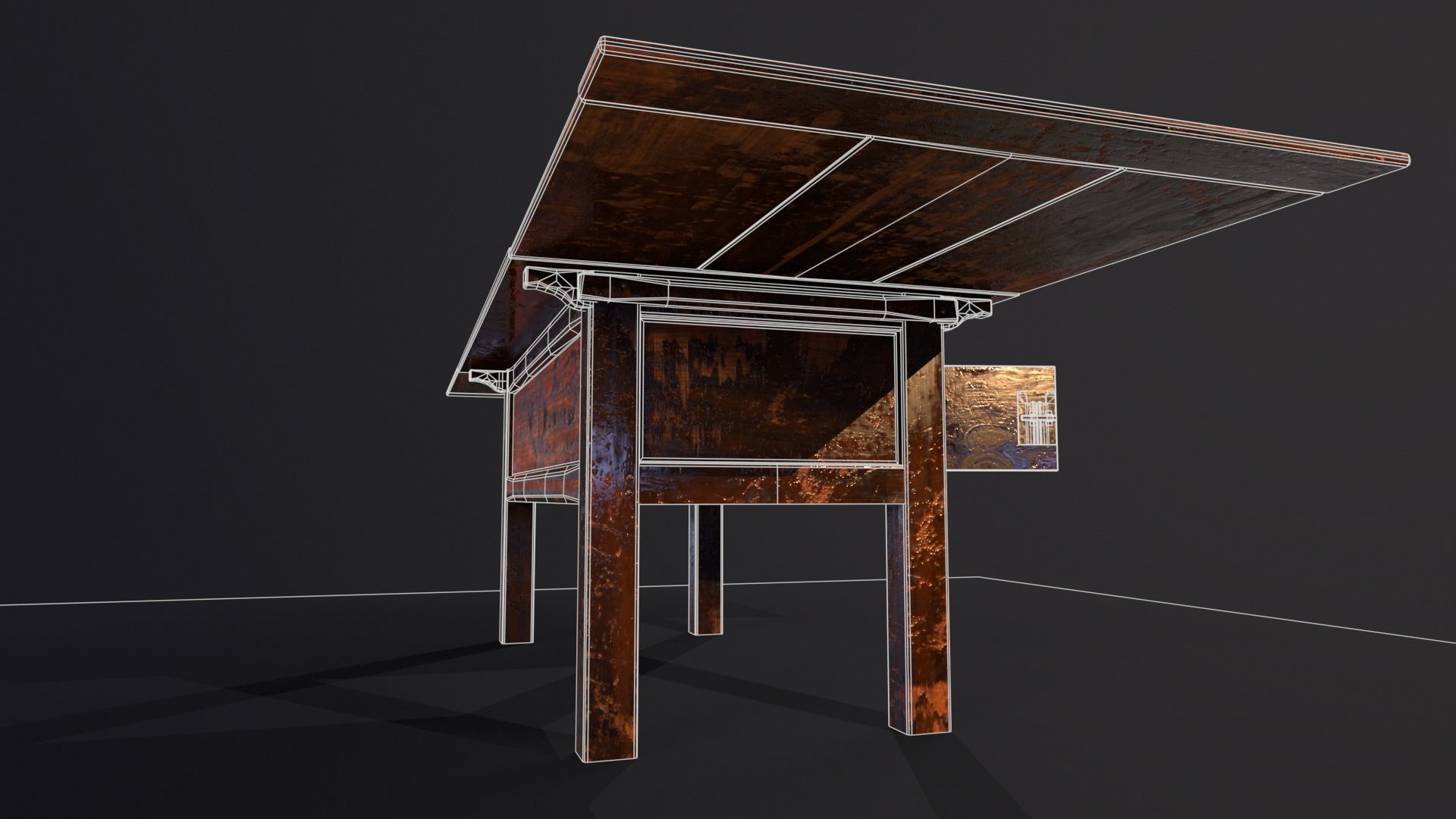 Medieval Oak Hutch Table - English table Low-poly 3D model_15