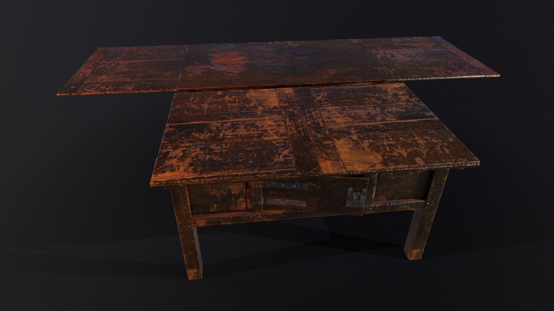 Medieval Oak Hutch Table - English table Low-poly 3D model_24