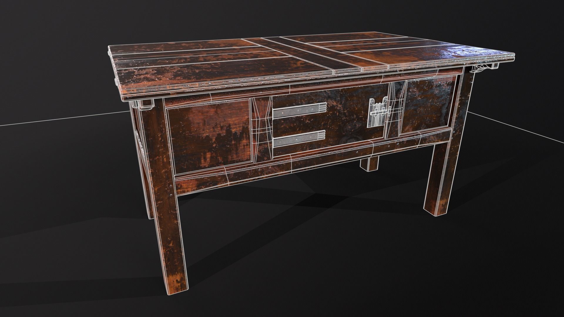 Medieval Oak Hutch Table - English table Low-poly 3D model_3