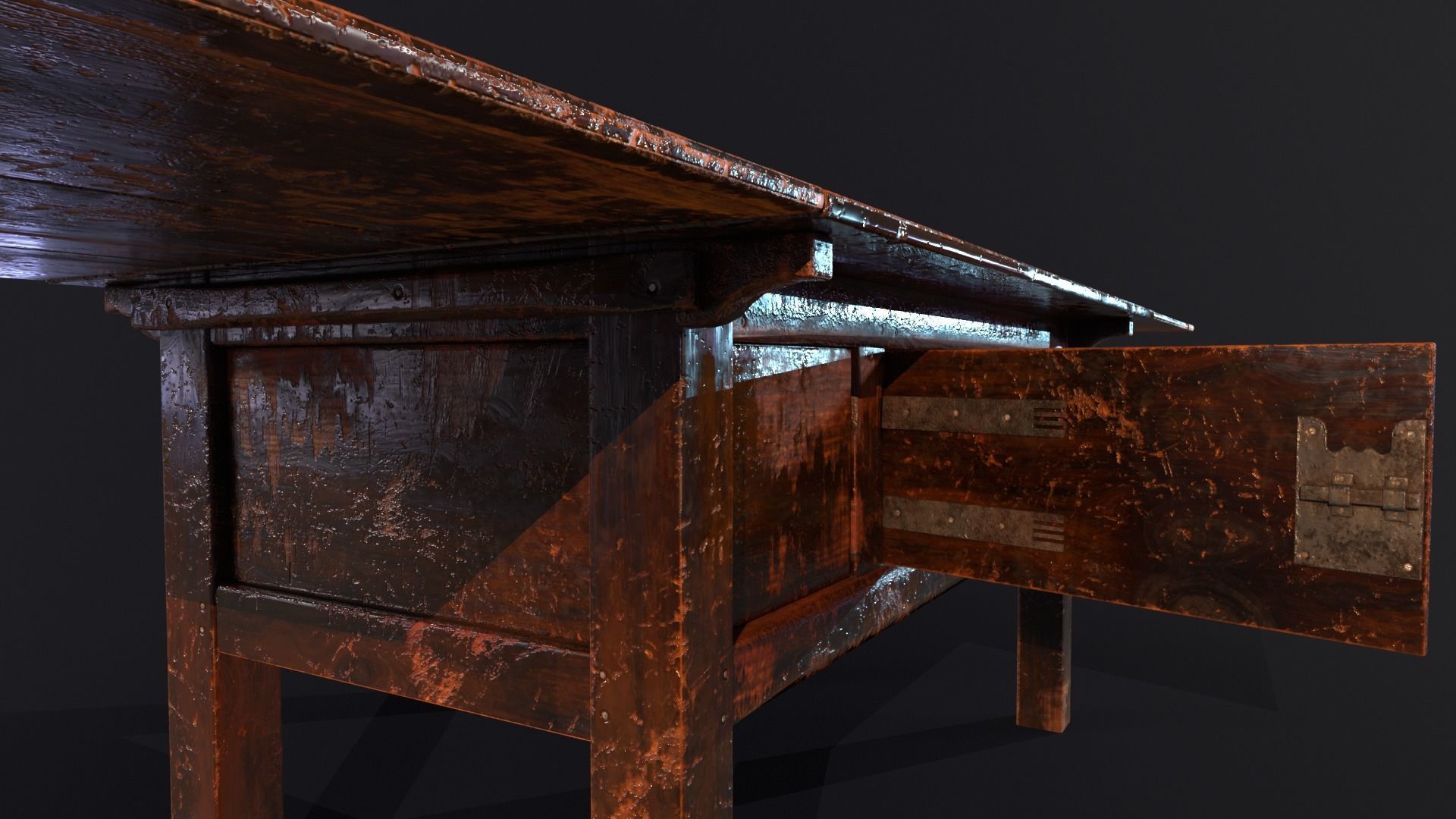 Medieval Oak Hutch Table - English table Low-poly 3D model_16