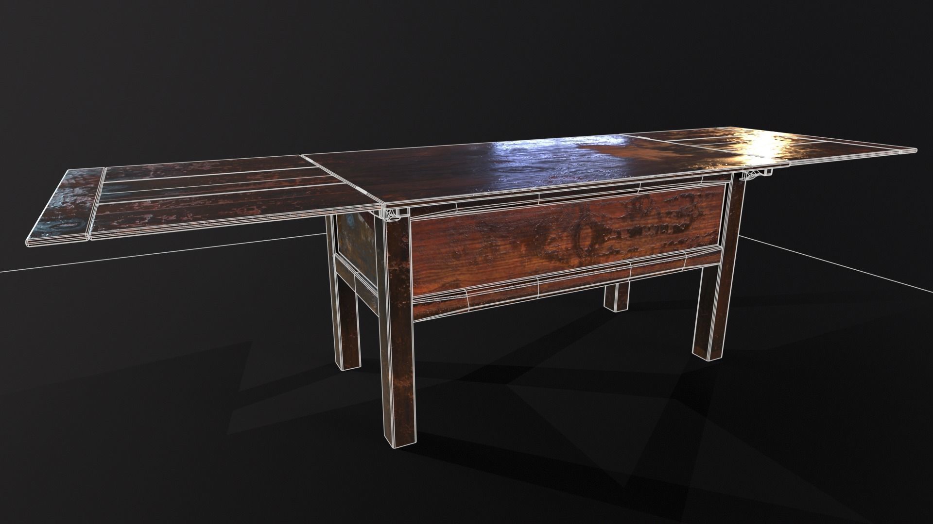 Medieval Oak Hutch Table - English table Low-poly 3D model_11