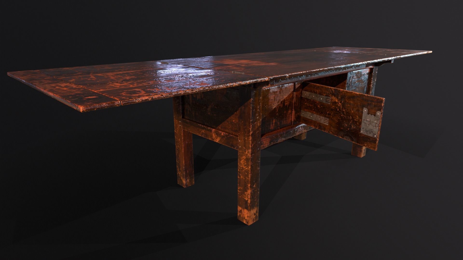 Medieval Oak Hutch Table - English table Low-poly 3D model_6