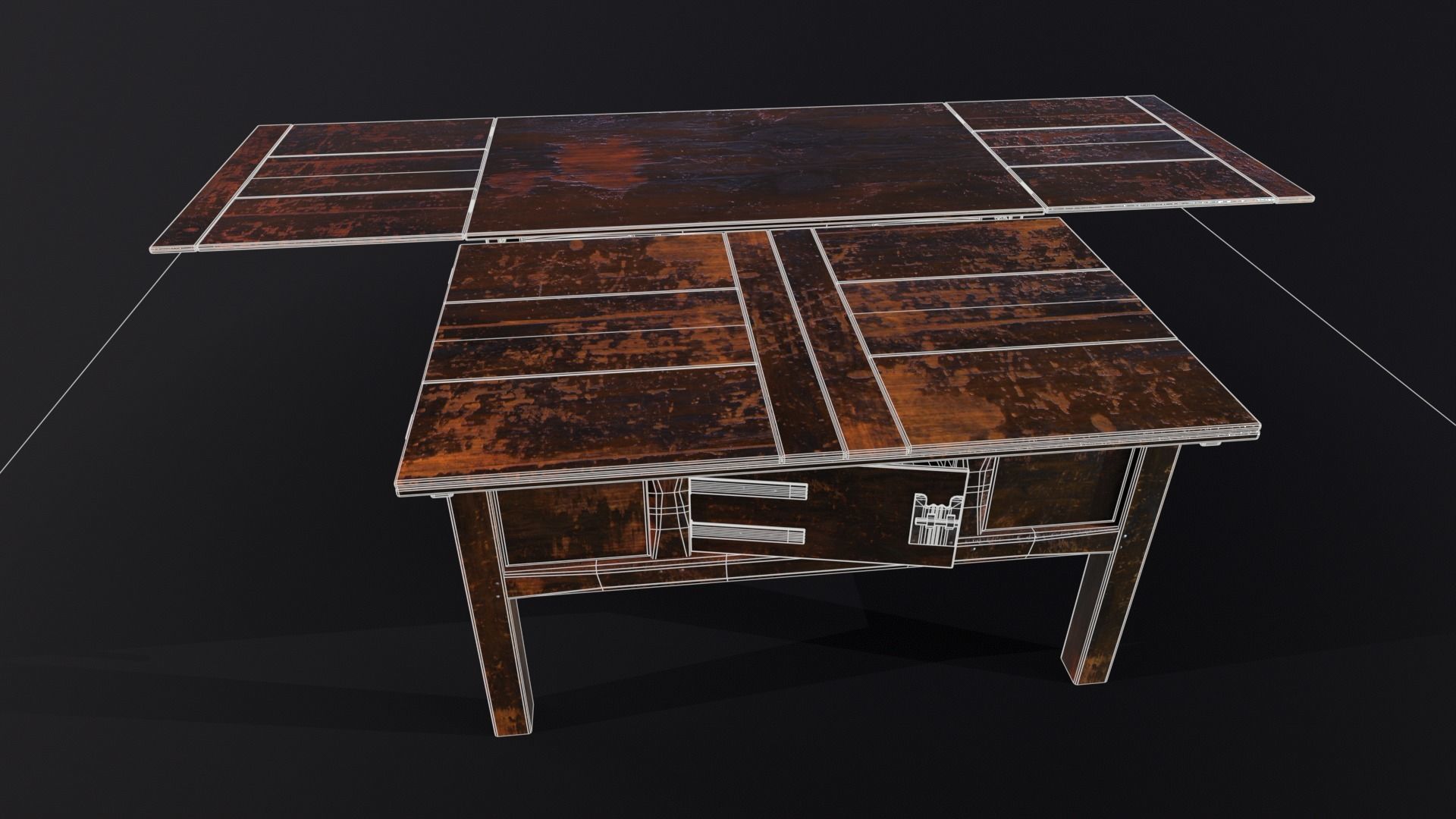 Medieval Oak Hutch Table - English table Low-poly 3D model_25