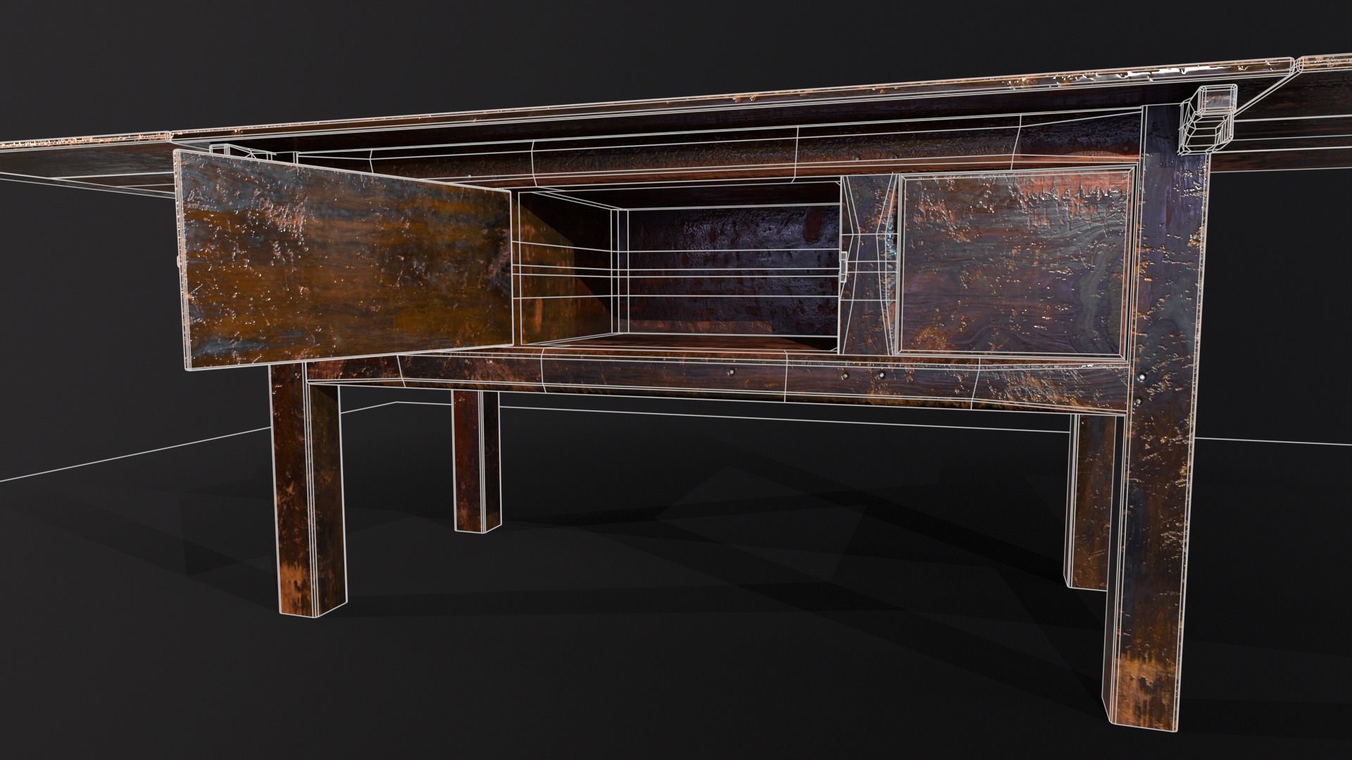 Medieval Oak Hutch Table - English table Low-poly 3D model_9