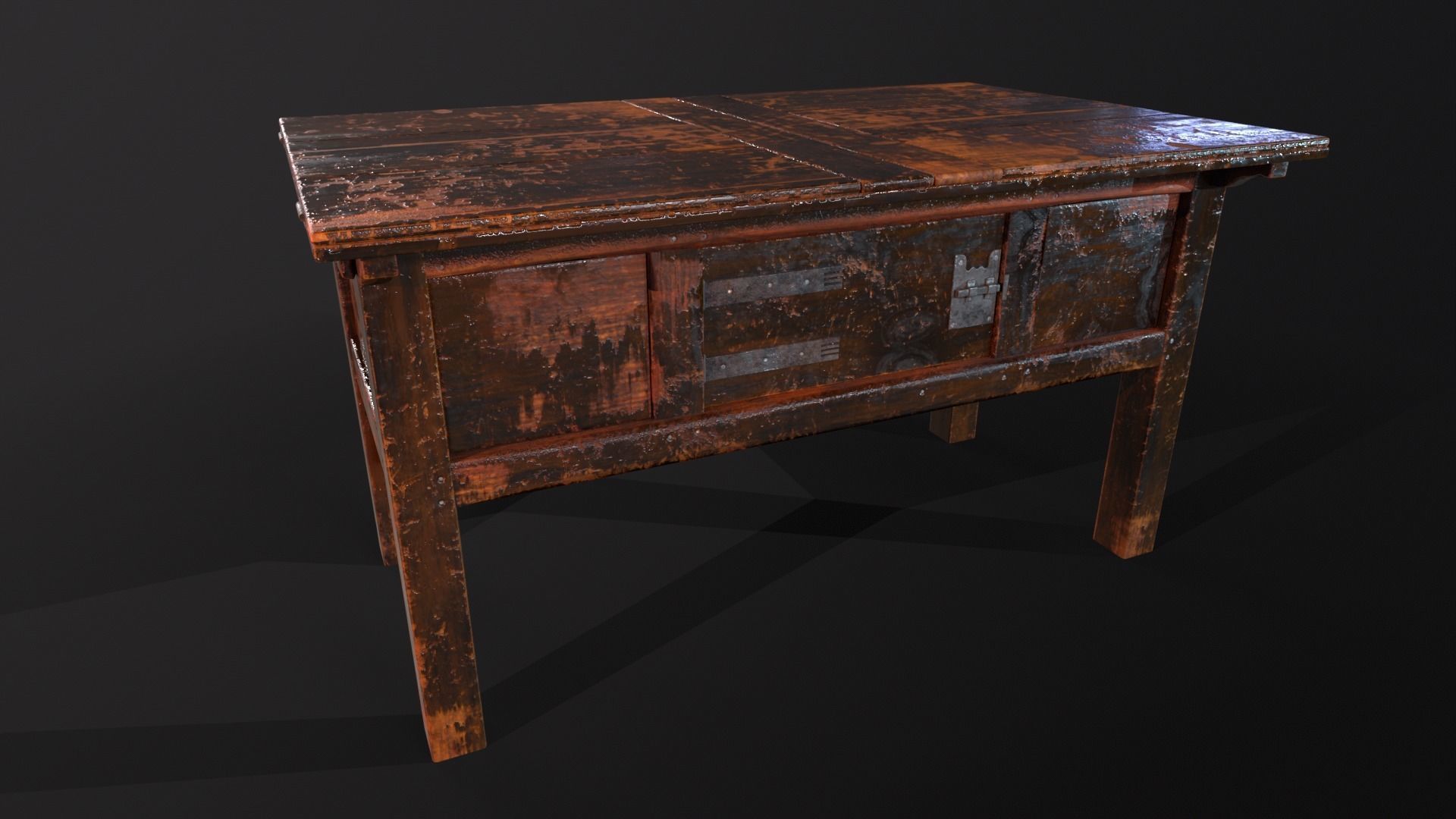 Medieval Oak Hutch Table - English table Low-poly 3D model_2