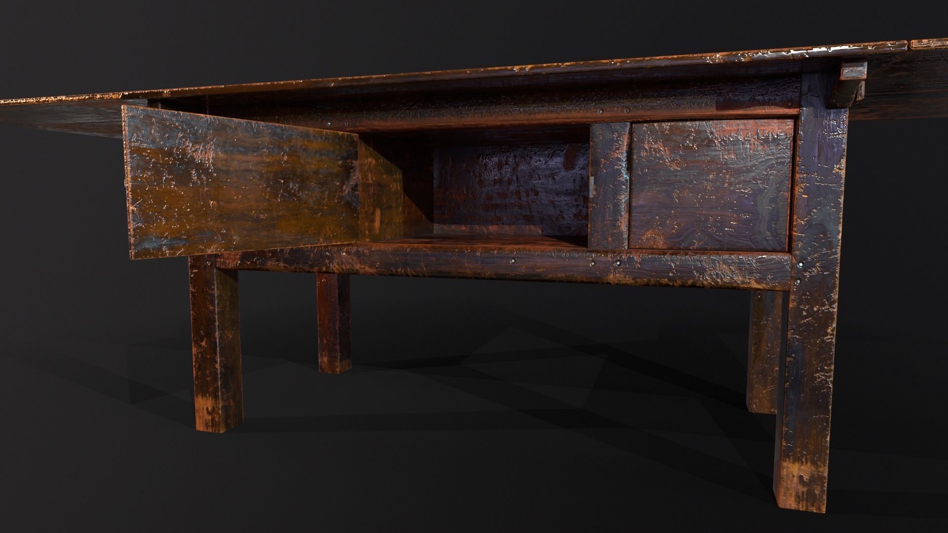 Medieval Oak Hutch Table - English table Low-poly 3D model_8