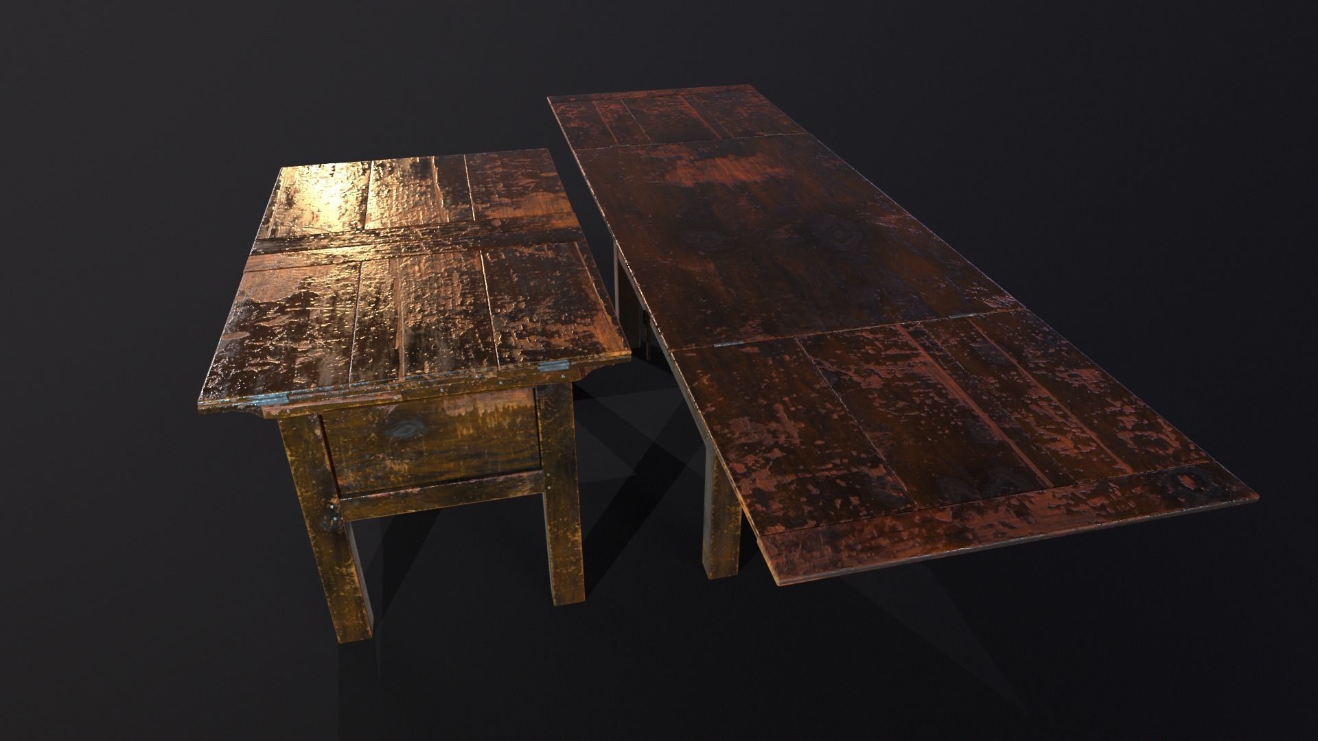 Medieval Oak Hutch Table - English table Low-poly 3D model_26