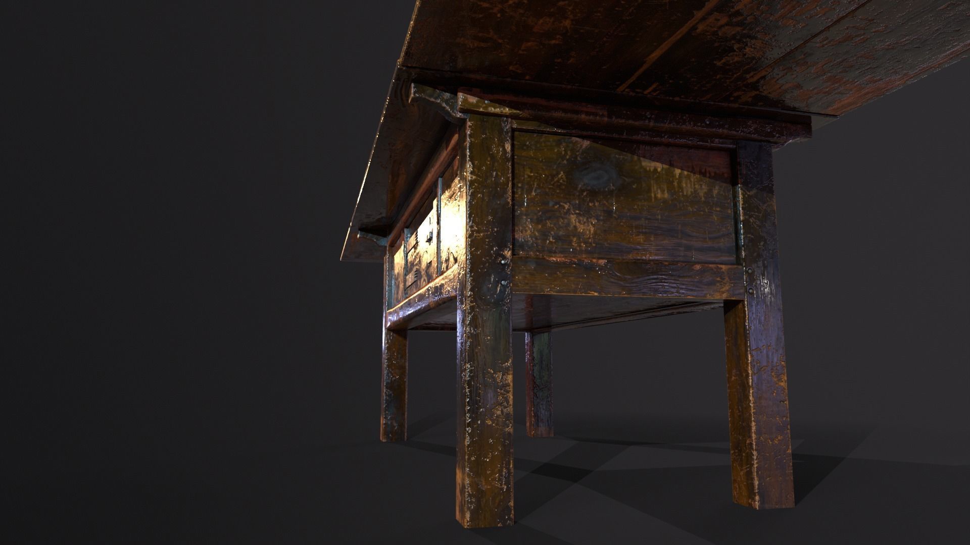Medieval Oak Hutch Table - English table Low-poly 3D model_20
