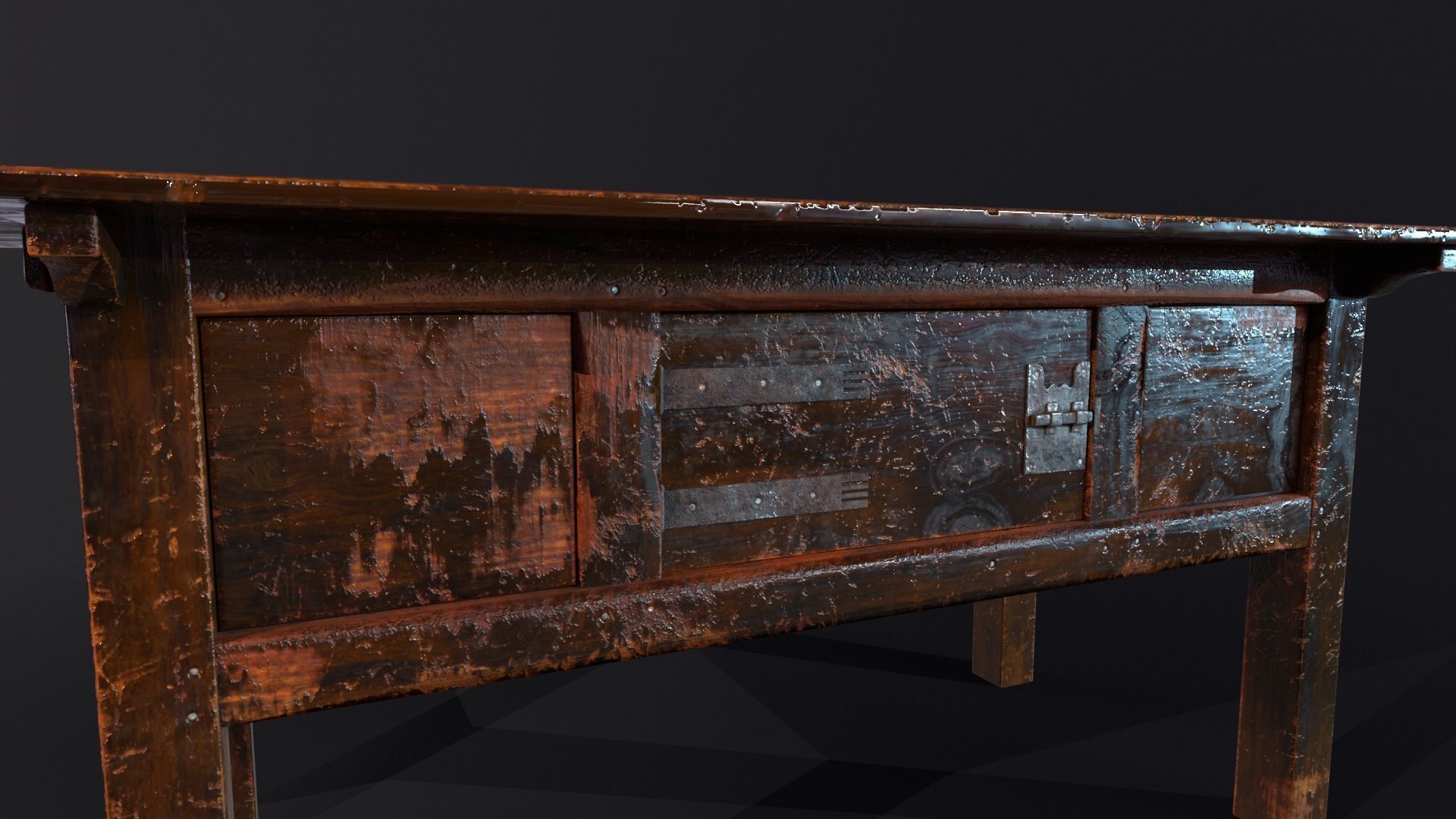 Medieval Oak Hutch Table - English table Low-poly 3D model_19