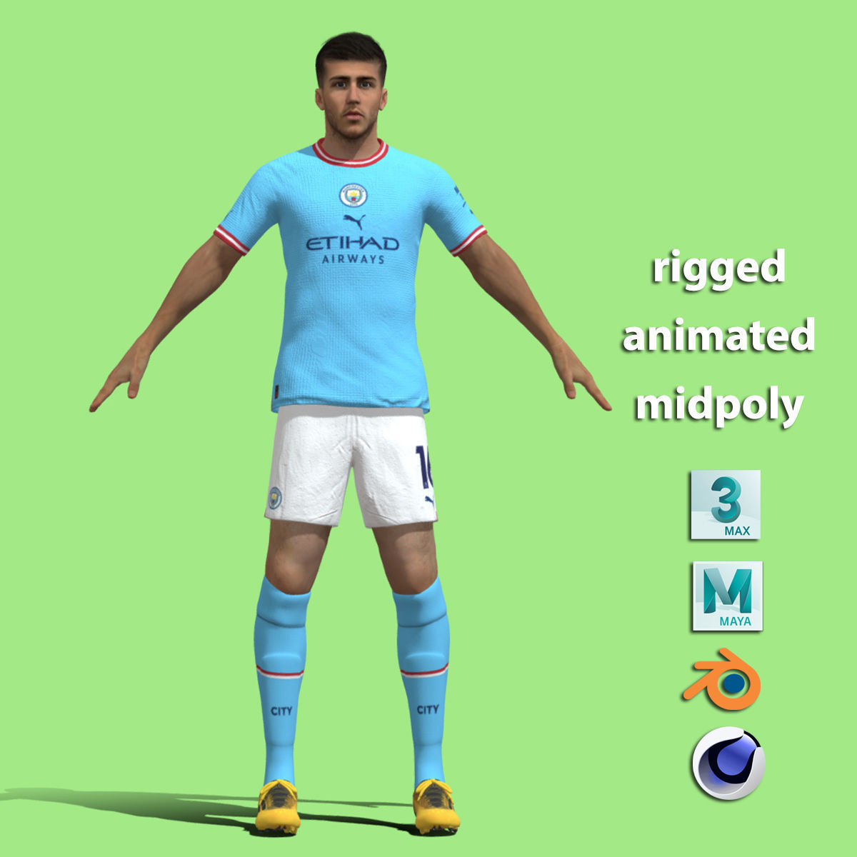 T-Pose Rigged Rodri Manchester City 3D model_2