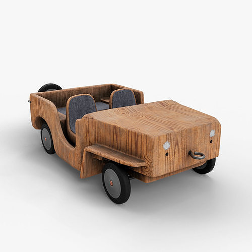 Vintage Wooden Toy Car Low-poly 3D model