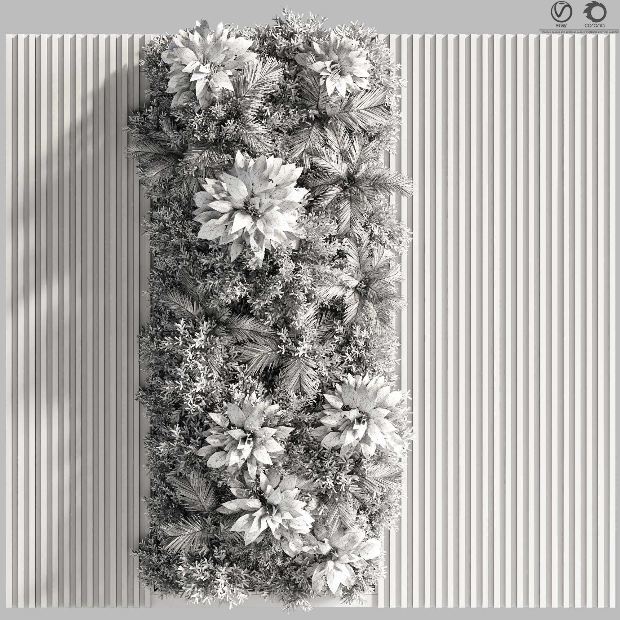 Wooden planks and vertical garden 05 White vertical garden 3D model_6