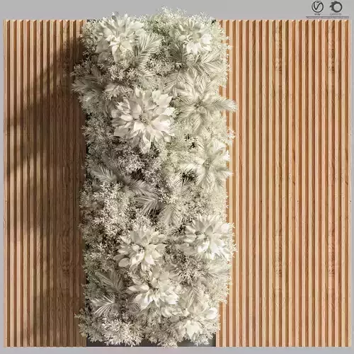 Wooden planks and vertical garden 05 White vertical garden 3D model