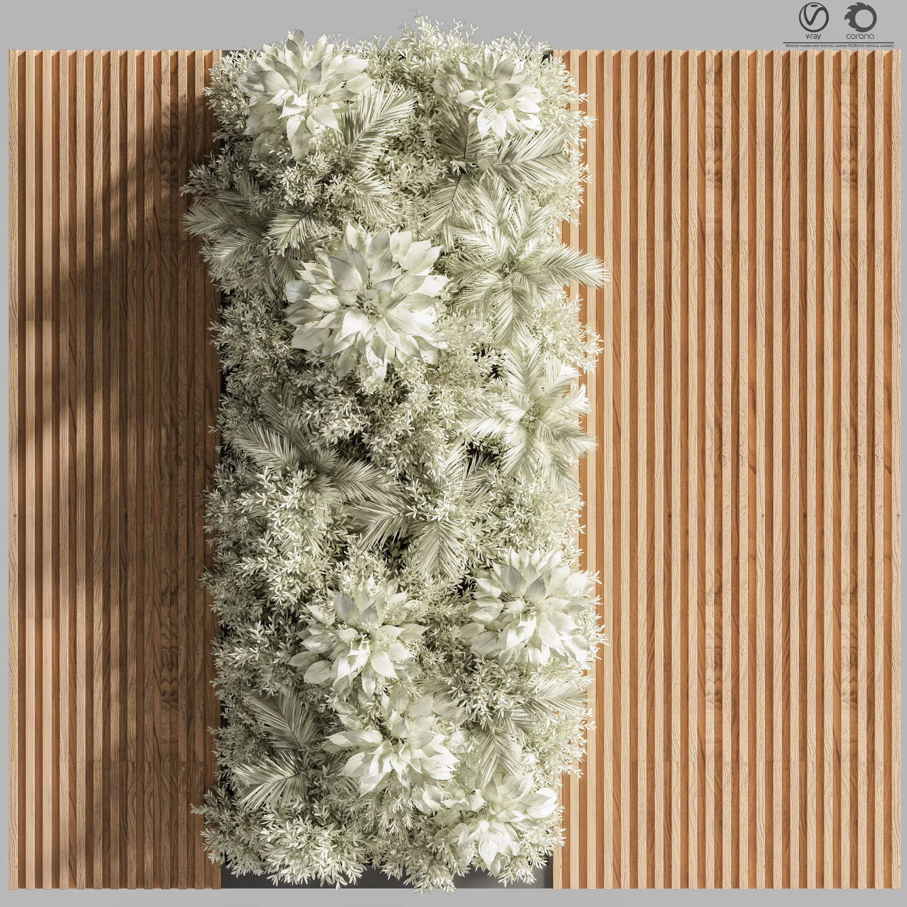 Wooden planks and vertical garden 05 White vertical garden 3D model_0