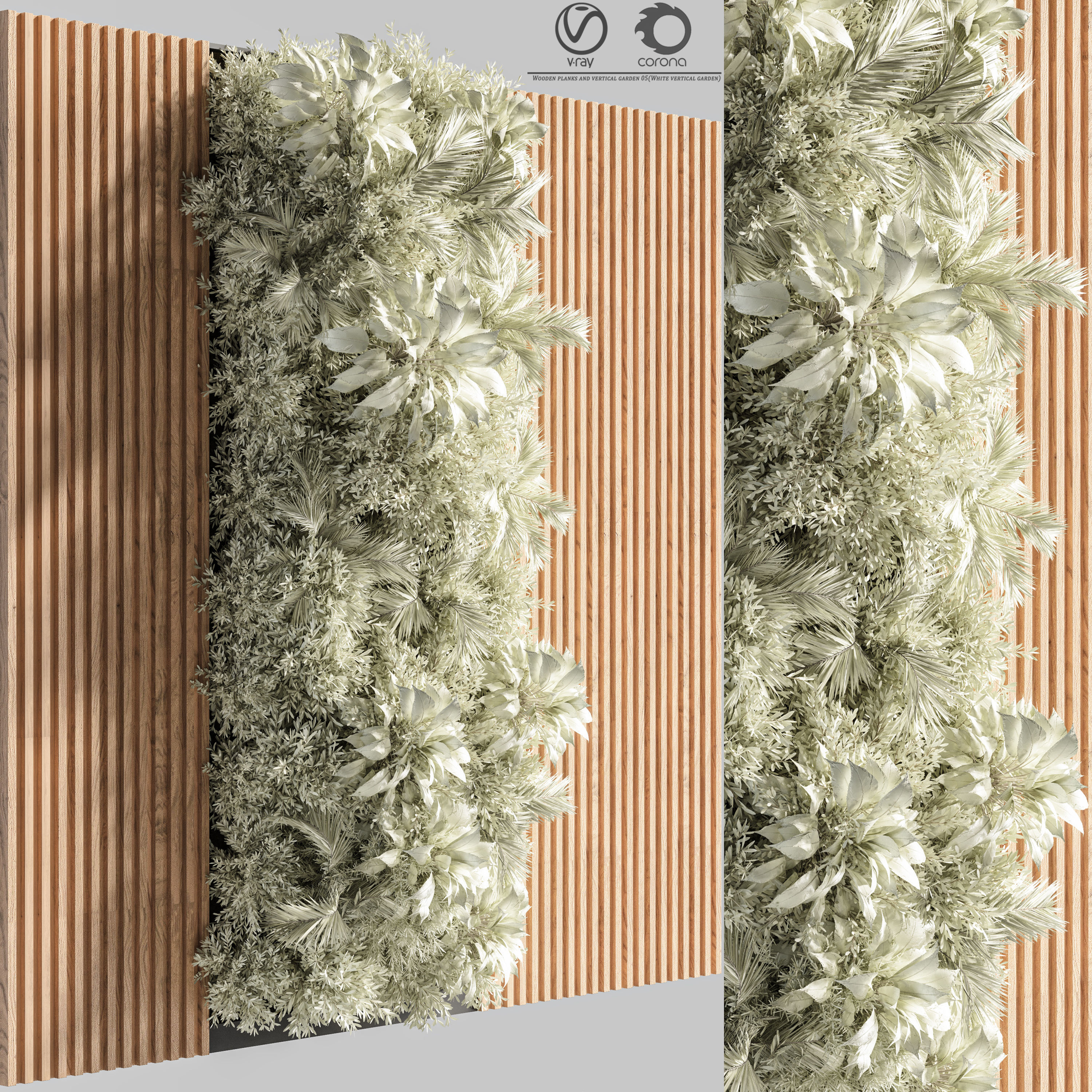 Wooden planks and vertical garden 05 White vertical garden 3D model_1