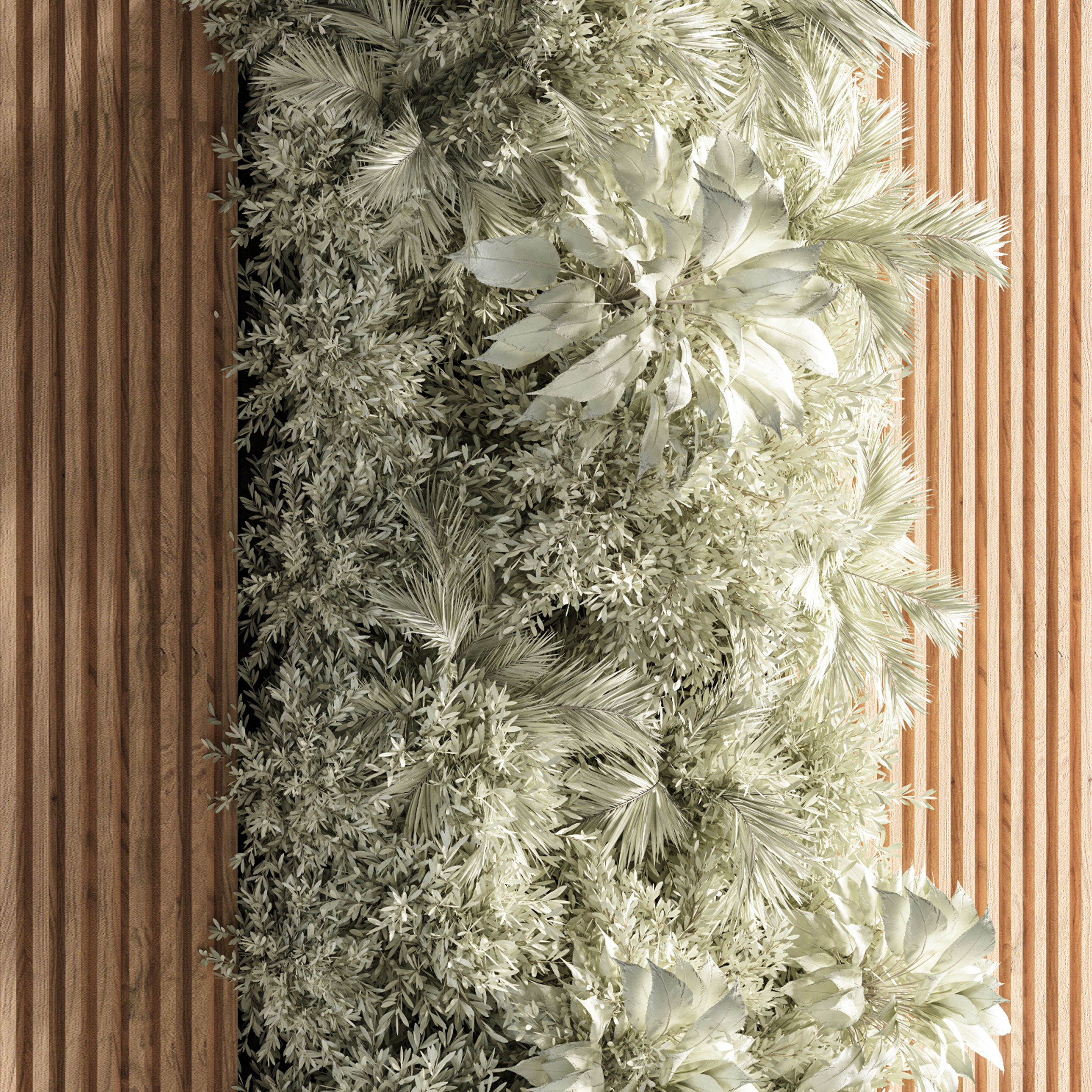 Wooden planks and vertical garden 05 White vertical garden 3D model_4