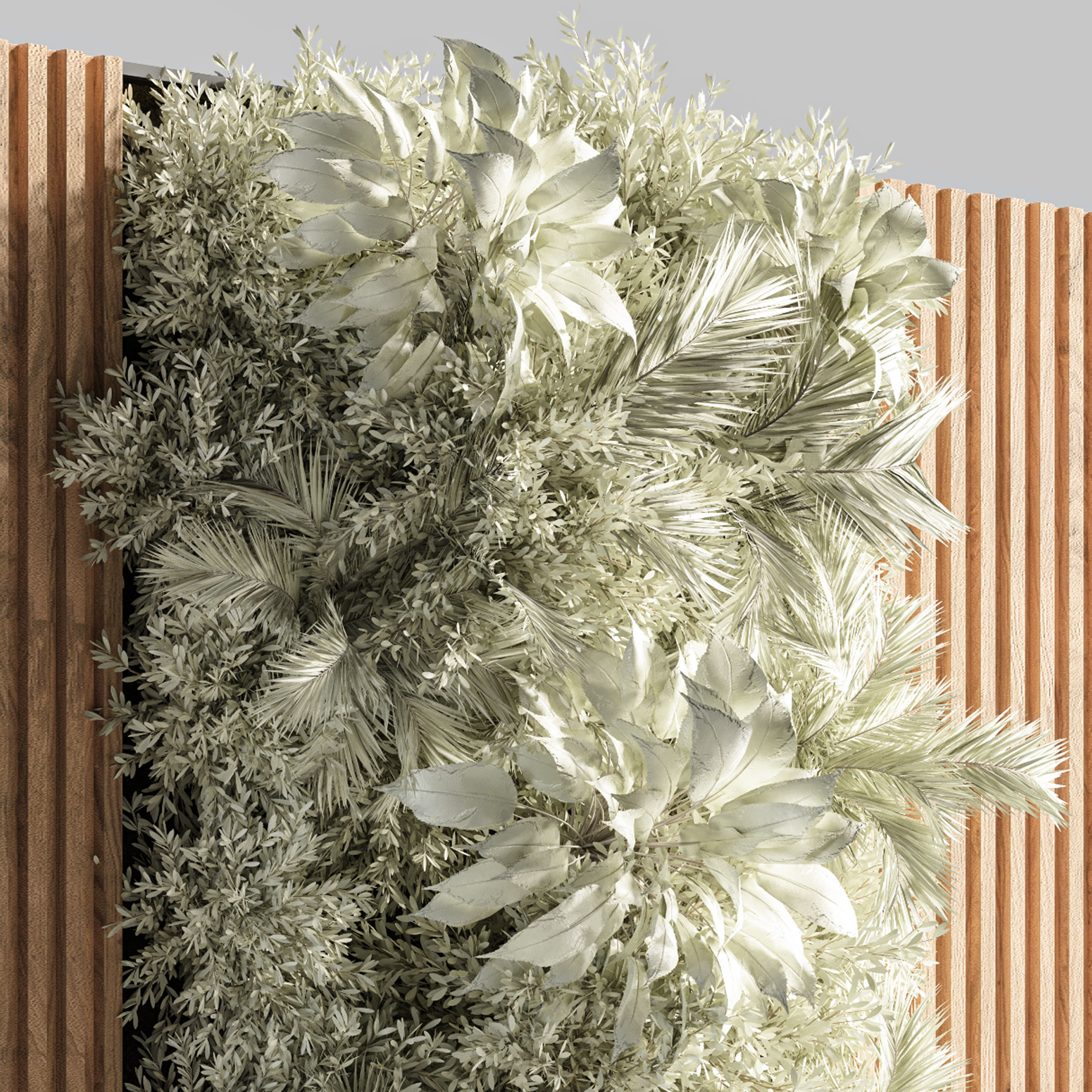 Wooden planks and vertical garden 05 White vertical garden 3D model_5