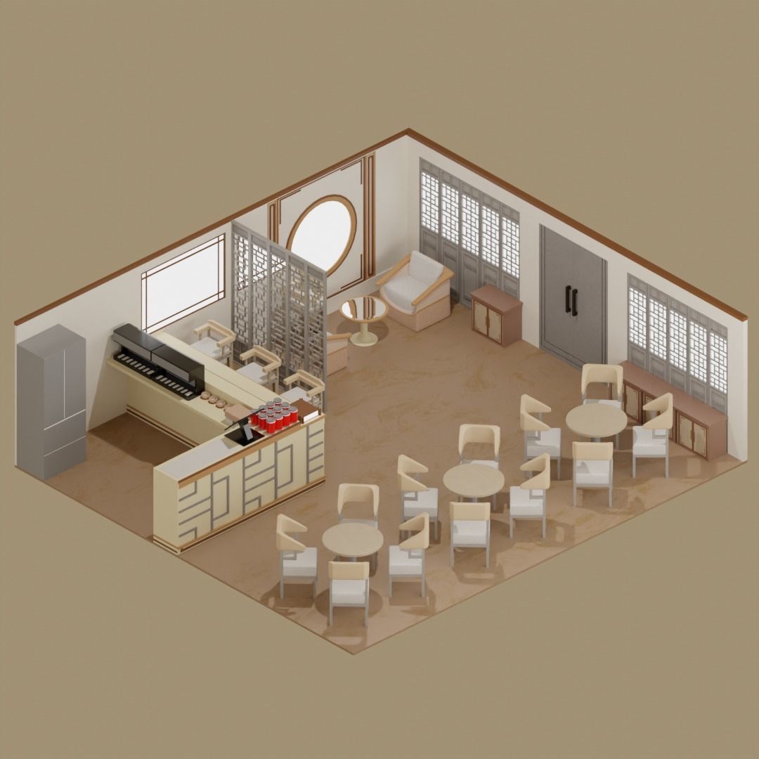 Chinese Window - Low Poly Type 1 Low-poly 3D model_8