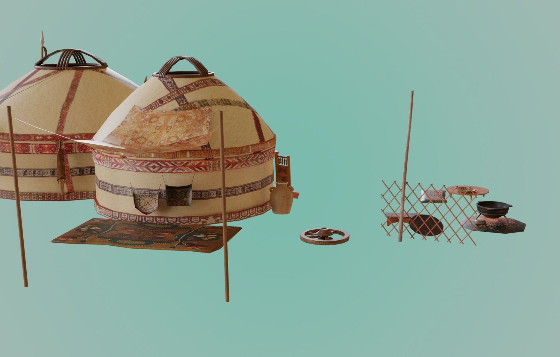 3 Yurts - Low Poly Game Ready Low-poly 3D model_11
