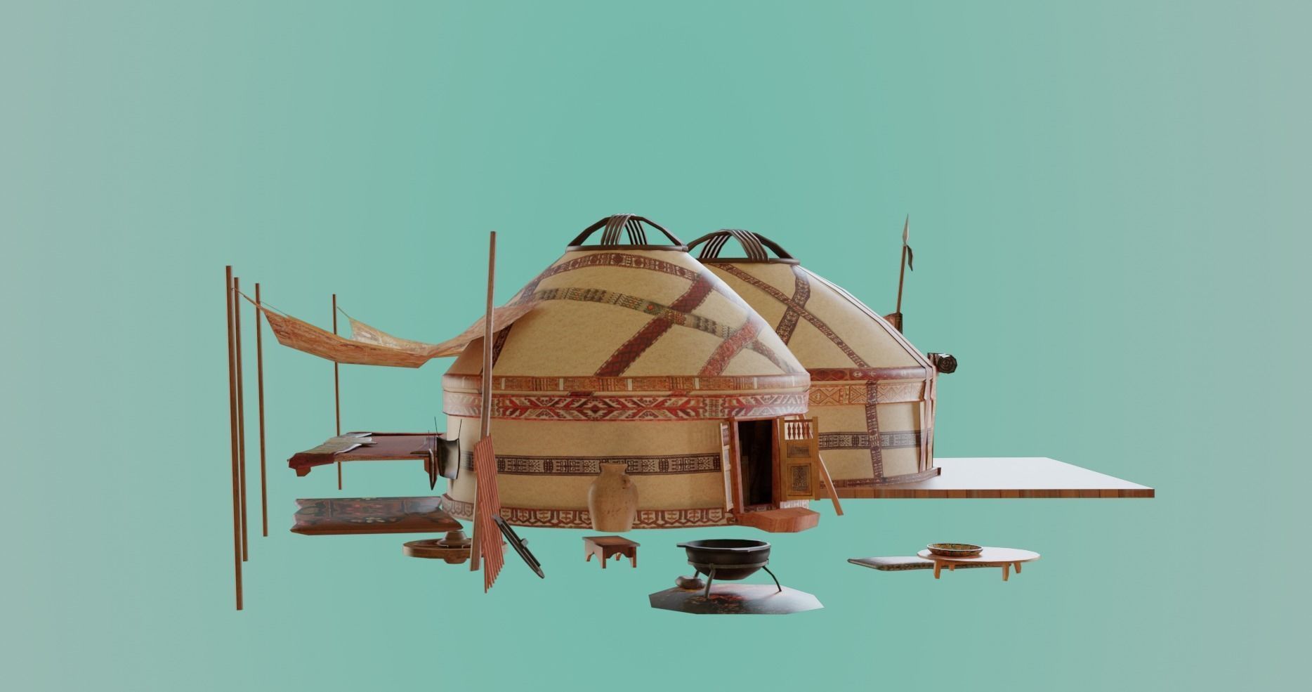 3 Yurts - Low Poly Game Ready Low-poly 3D model_2