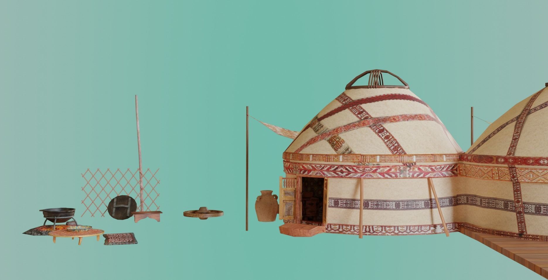 3 Yurts - Low Poly Game Ready Low-poly 3D model_7
