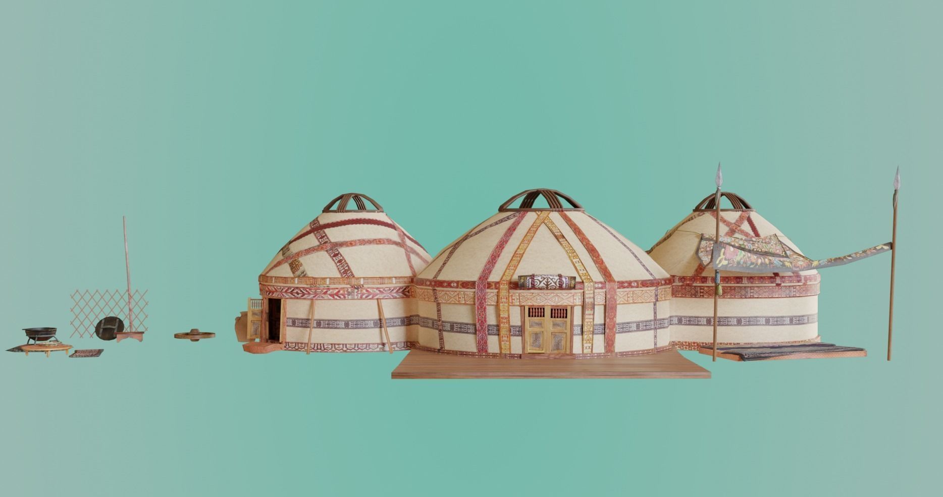 3 Yurts - Low Poly Game Ready Low-poly 3D model_1