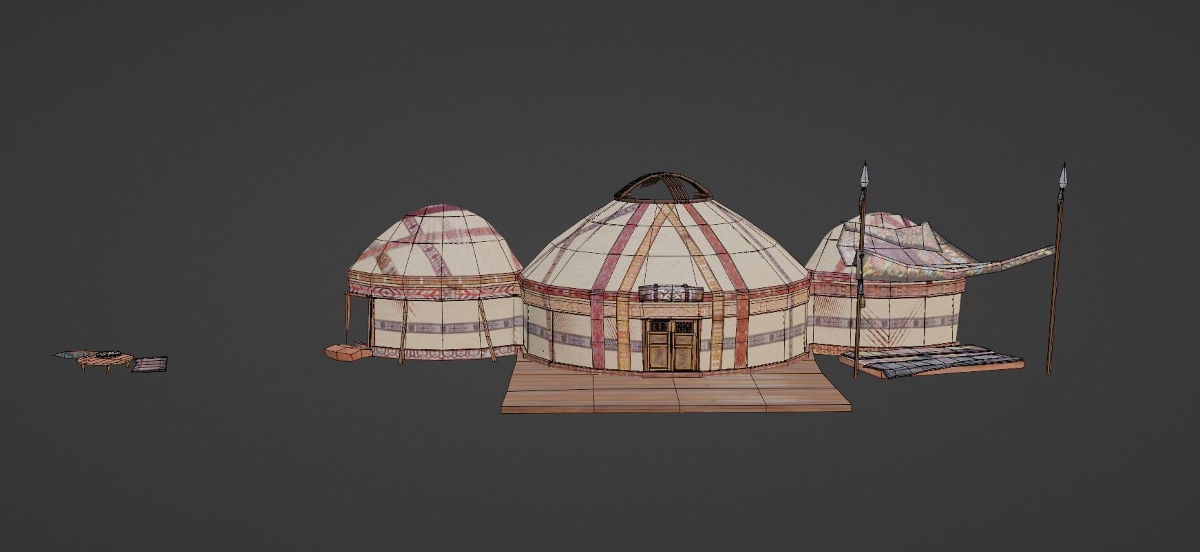 3 Yurts - Low Poly Game Ready Low-poly 3D model_21
