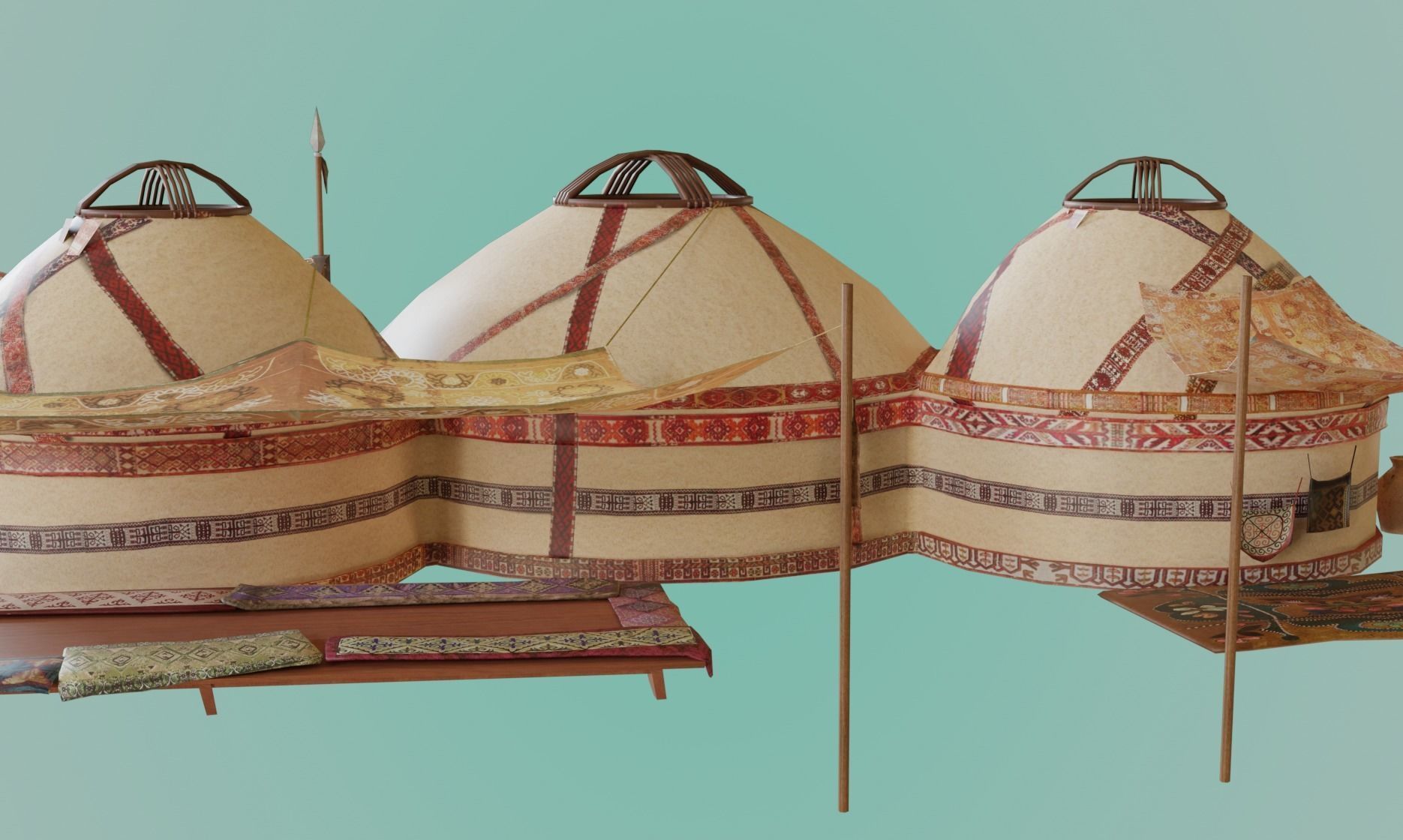 3 Yurts - Low Poly Game Ready Low-poly 3D model_10