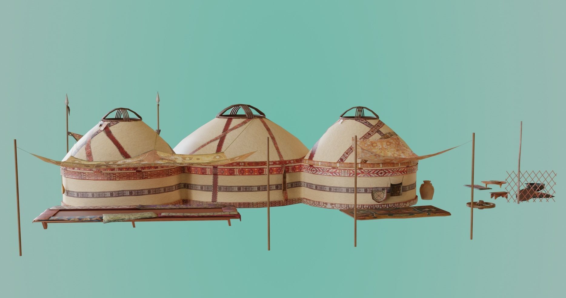 3 Yurts - Low Poly Game Ready Low-poly 3D model_3