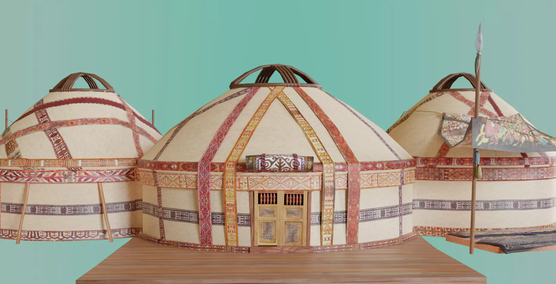 3 Yurts - Low Poly Game Ready Low-poly 3D model_0