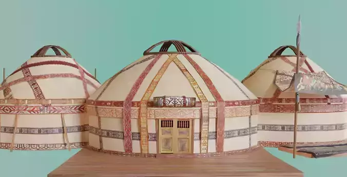 3 Yurts - Low Poly Game Ready Low-poly 3D model