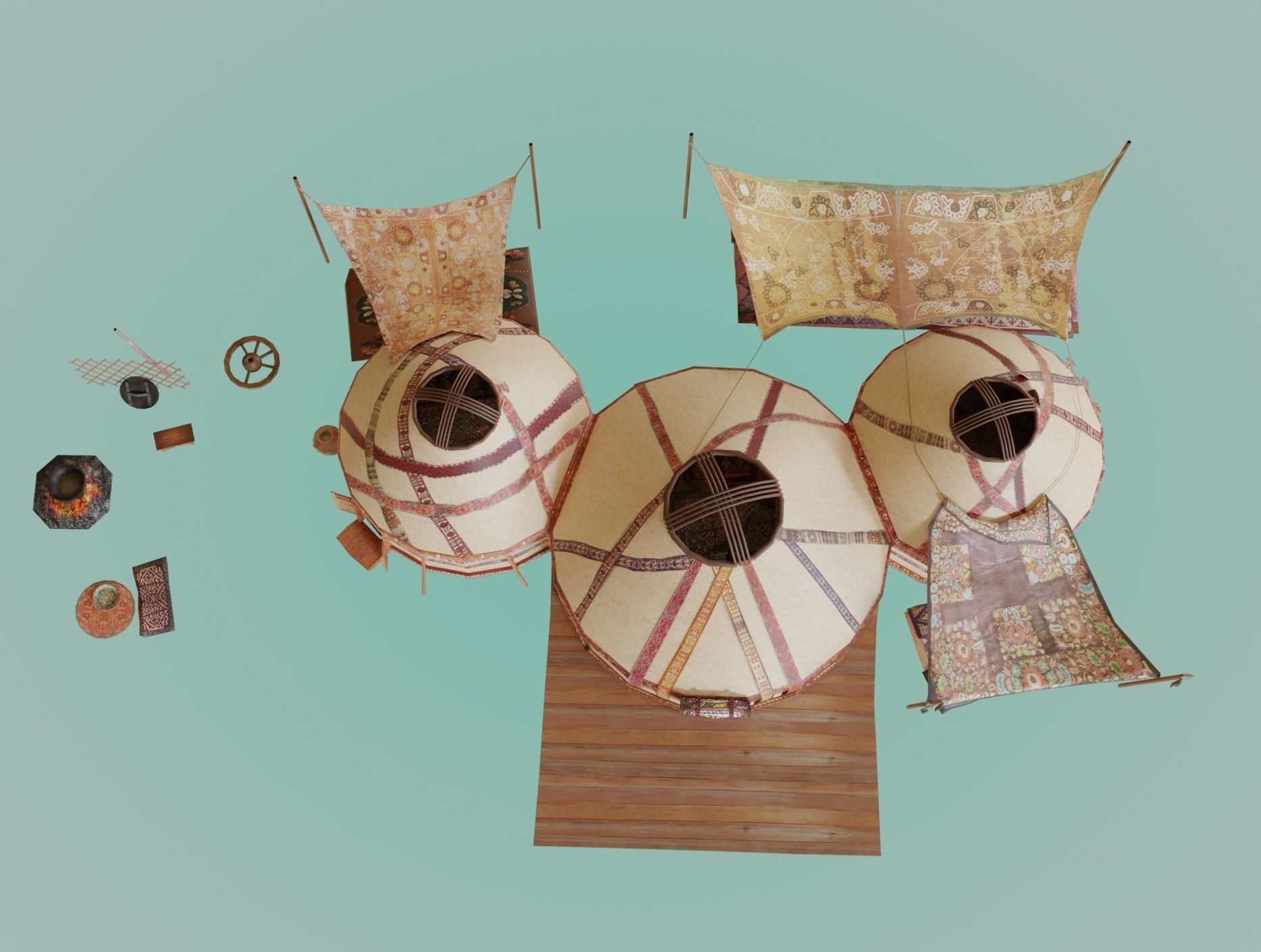 3 Yurts - Low Poly Game Ready Low-poly 3D model_5