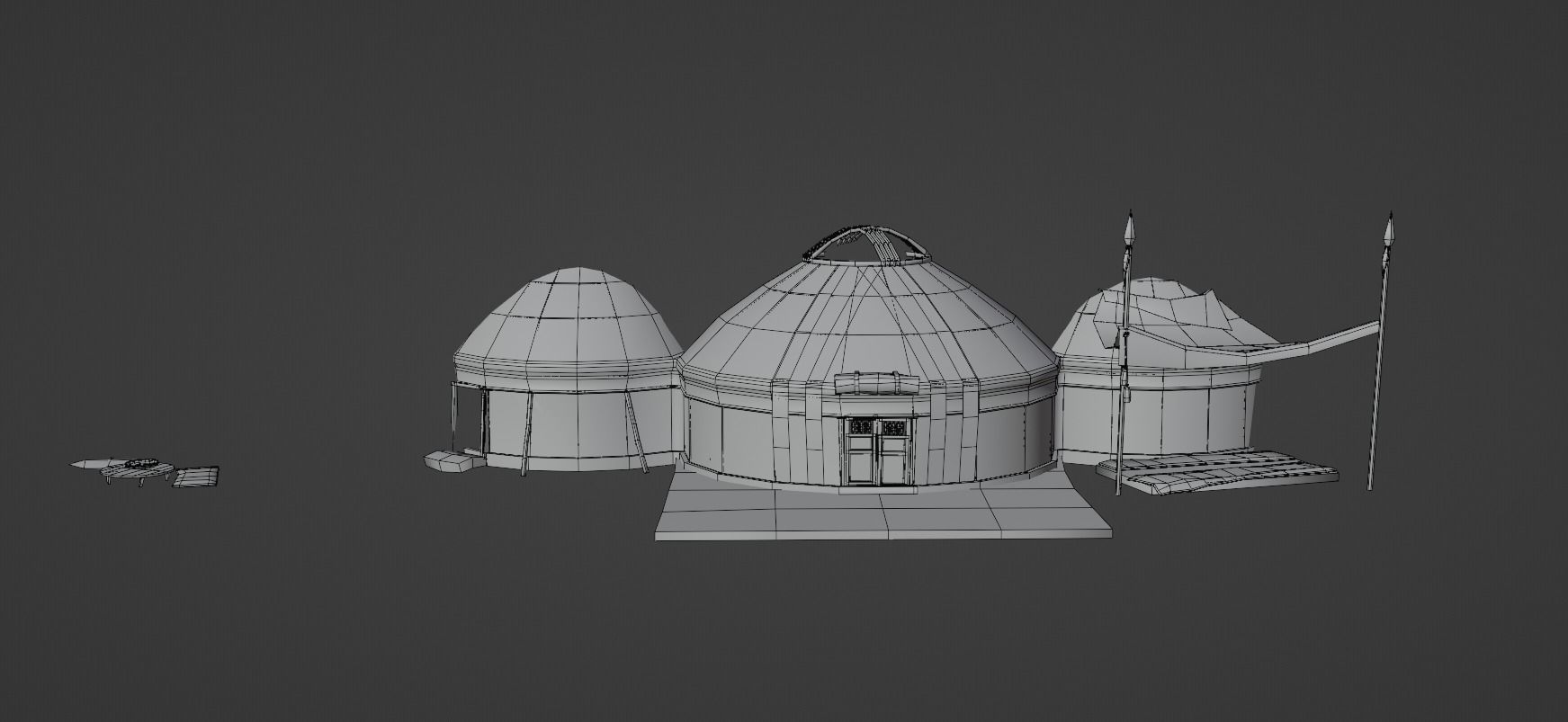 3 Yurts - Low Poly Game Ready Low-poly 3D model_22
